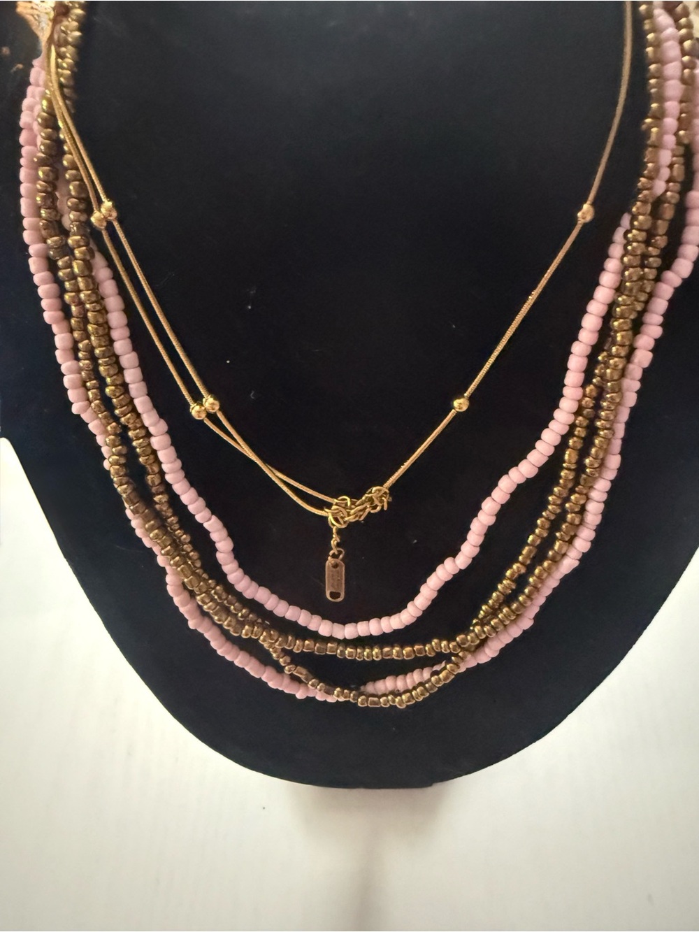 Layered Pink and Gold Beaded Necklace for Women